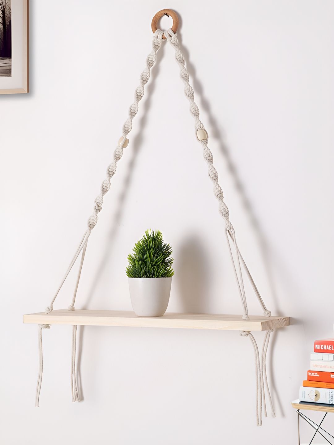 Decazone Beige & Off Bohemian Wooden Wall Hanging Shelf