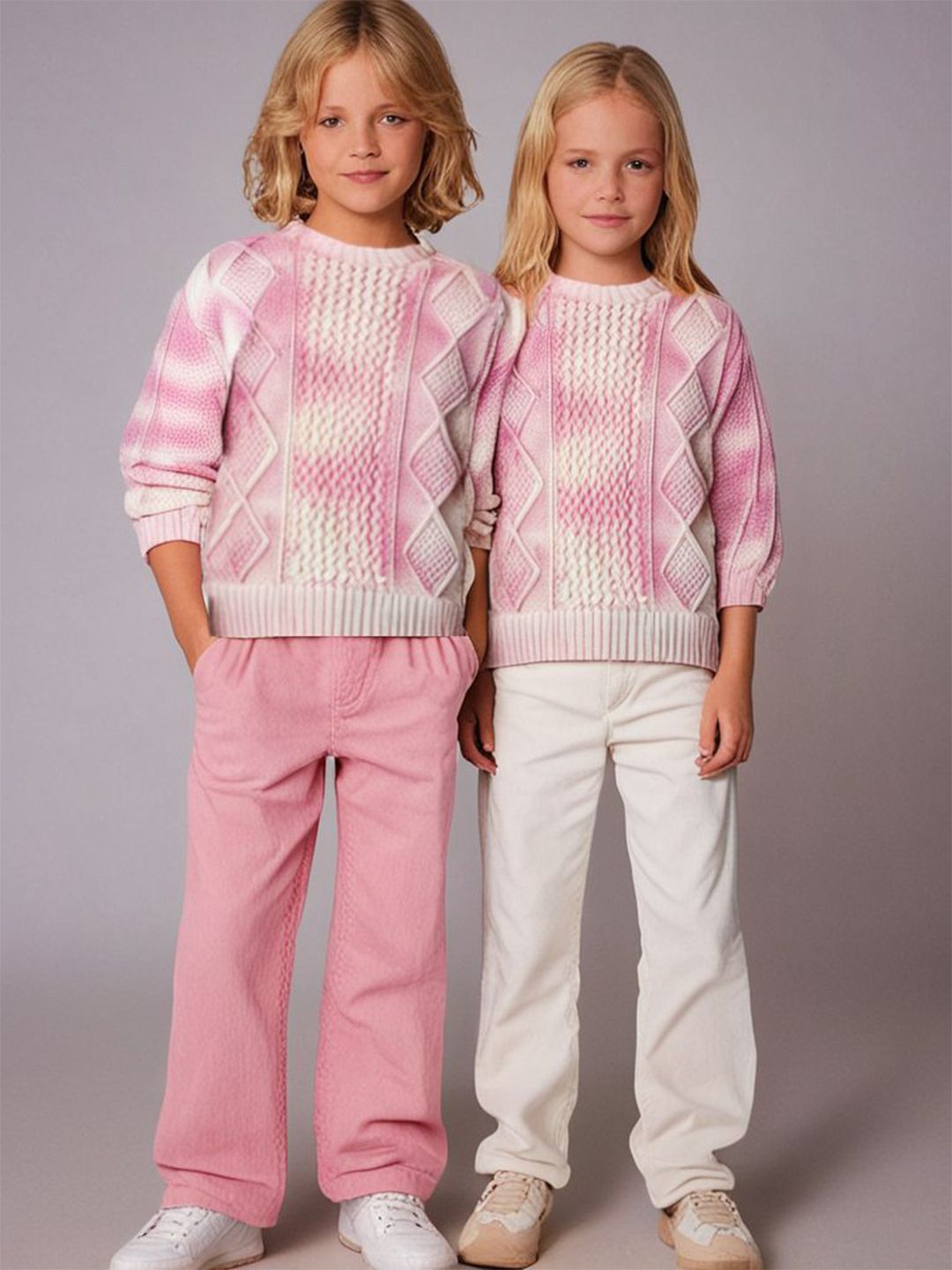 Cherry Crumble Unisex Kids Self Design Cable Knit Pullover-picture-12