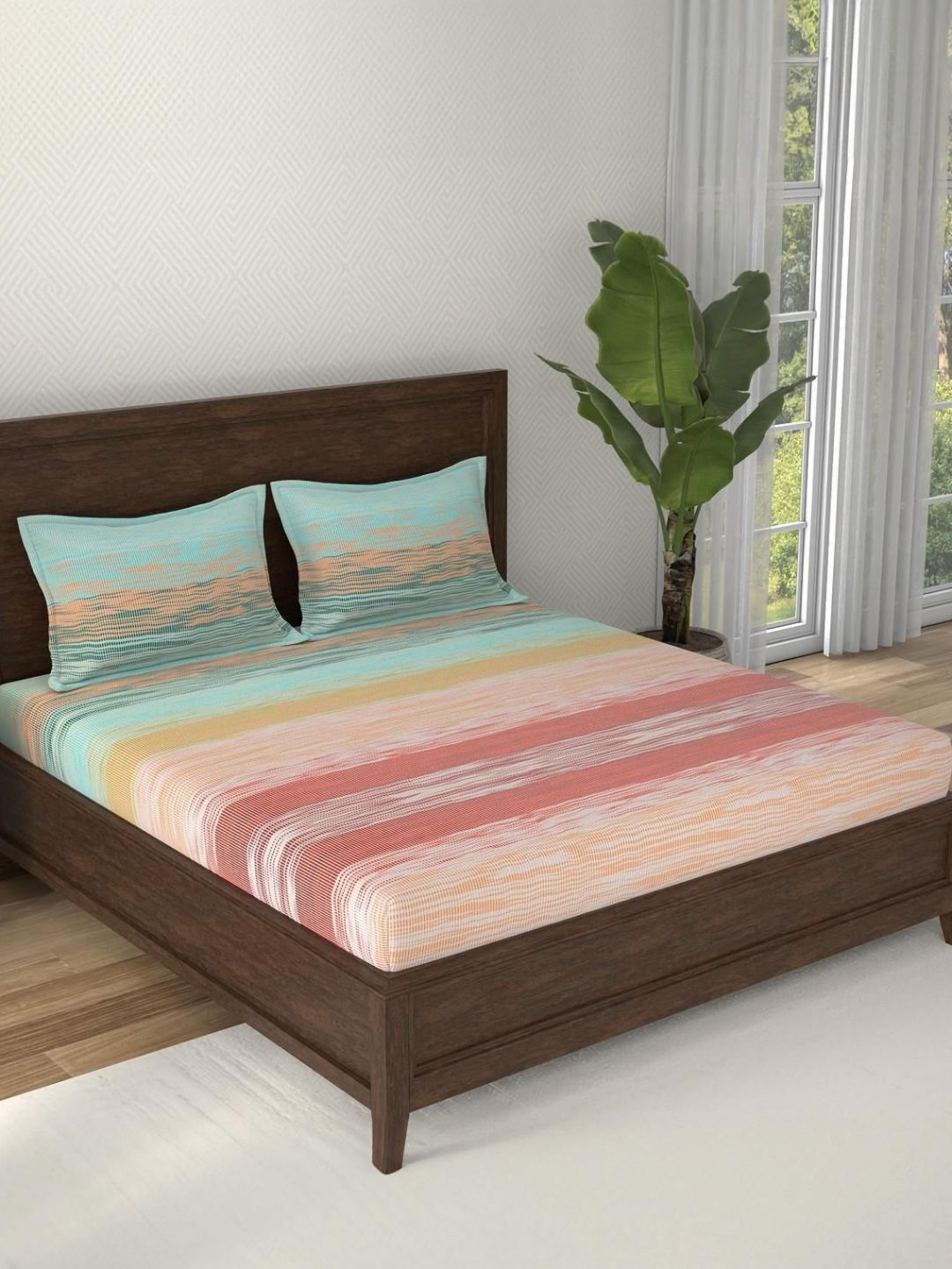 STELLAR HOME Red & Blue Striped Printed 144 TC Cotton King Bedsheet Set 2.24 m x 2.54 m-picture-20