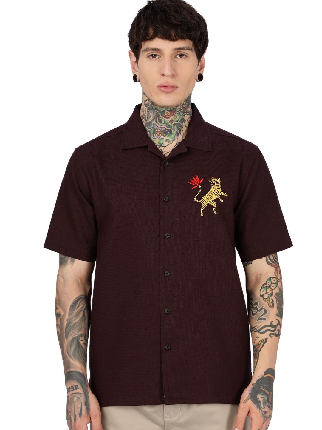 Eszett Tiger Oversized Cuban Collar Cotton Shirt-picture-32