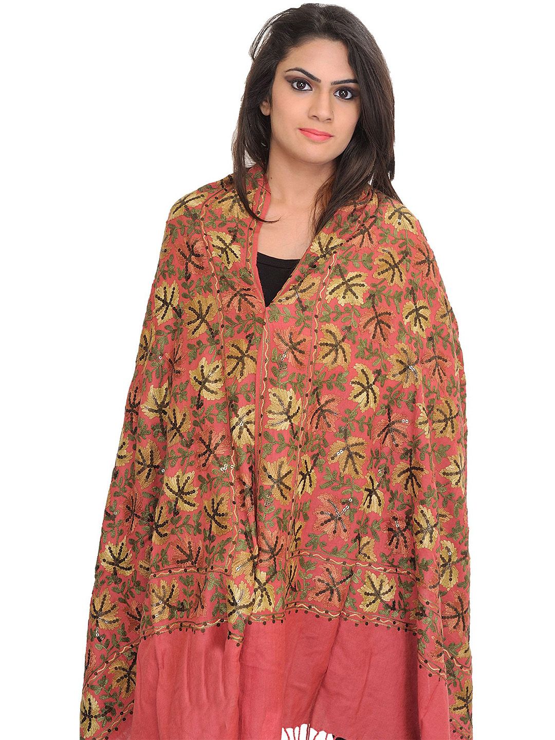 Exotic India Floral Embroidered Shawl-picture-10