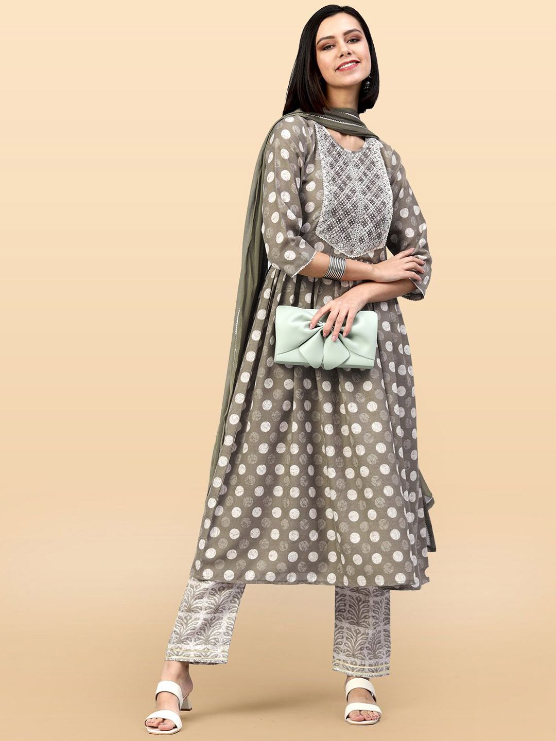 Anouk Rustic Women Ethnic Motifs Embroidered Pleated Kurta Trousers With Dupatta