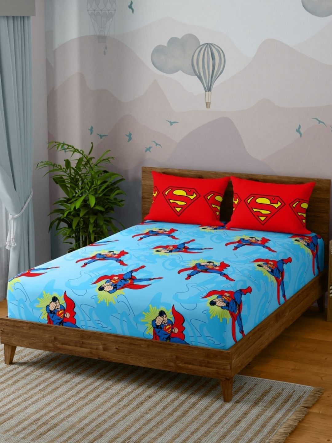 STELLAR HOME Blue & Red Cartoon Characters 130 TC Queen Bedsheet Set 2.24m x 2.54m-image-35
