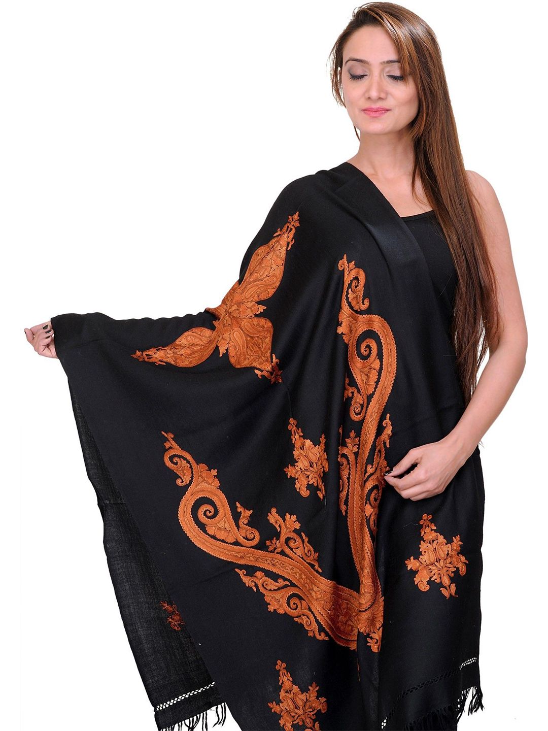 Exotic India Paisley Embroidered Shawl-image-42
