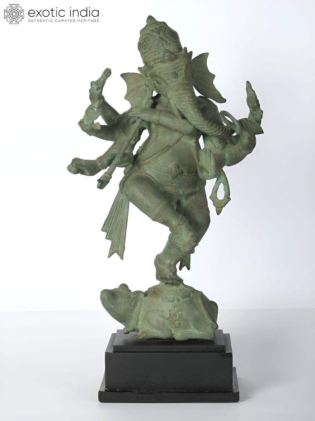 Exotic India Green & Black Eight Armed Ganesha On Mushak Religious Idol Showpiece-picture-26