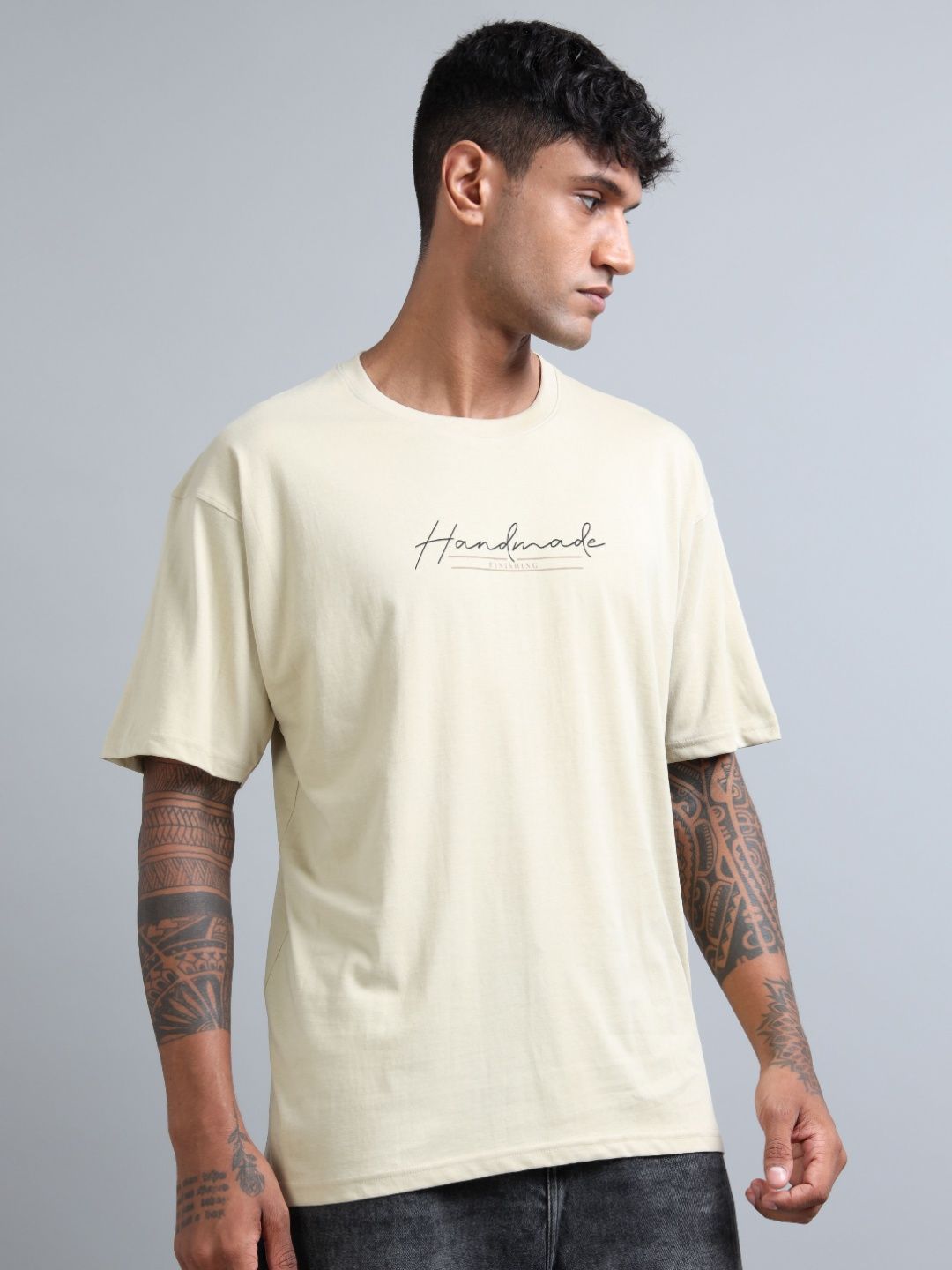 FROSEN FOX Men Typography Printed Round Neck Cotton Oversized T-shirt-picture-27