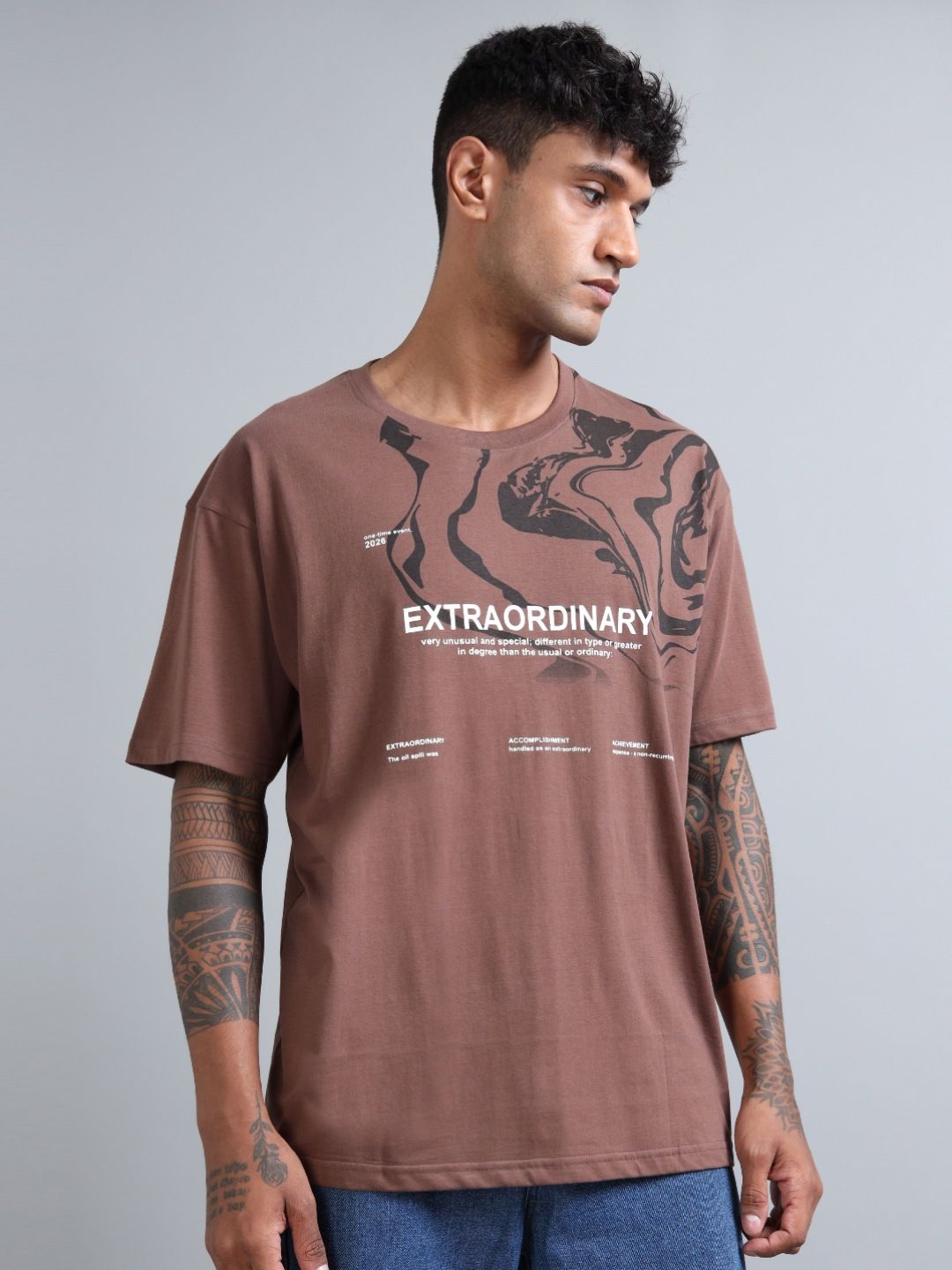 FROSEN FOX Men Graphic Printed Round Neck Cotton Oversized T-shirt-picture-13