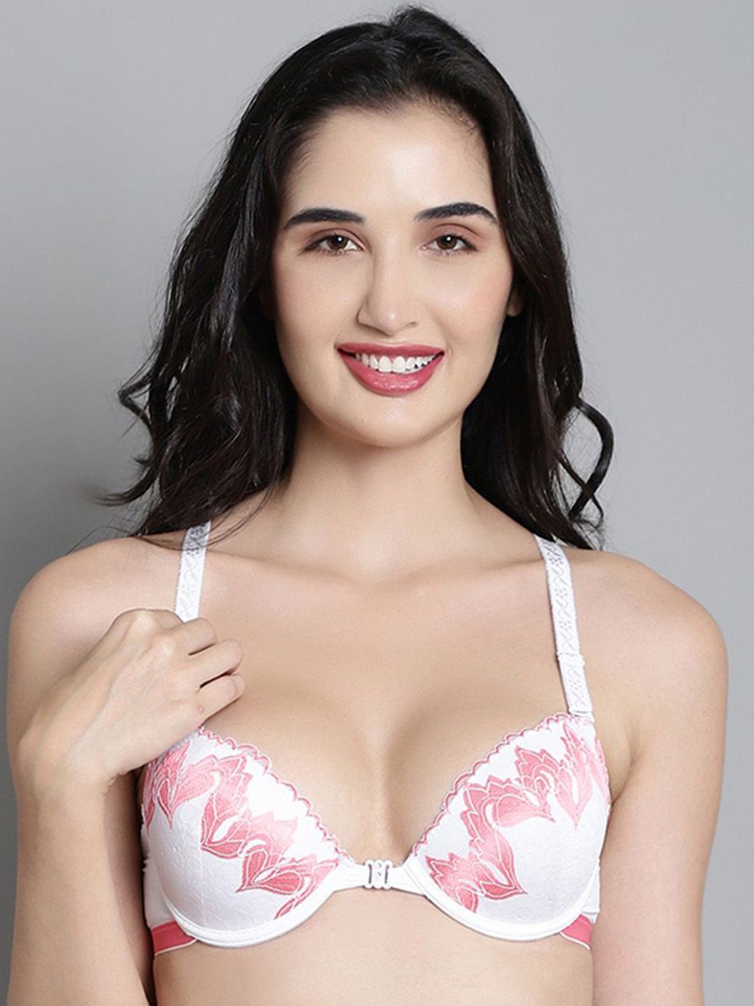 MAKCLAN Floral Printed Medium Coverage Underwired Lightly Padded Bra