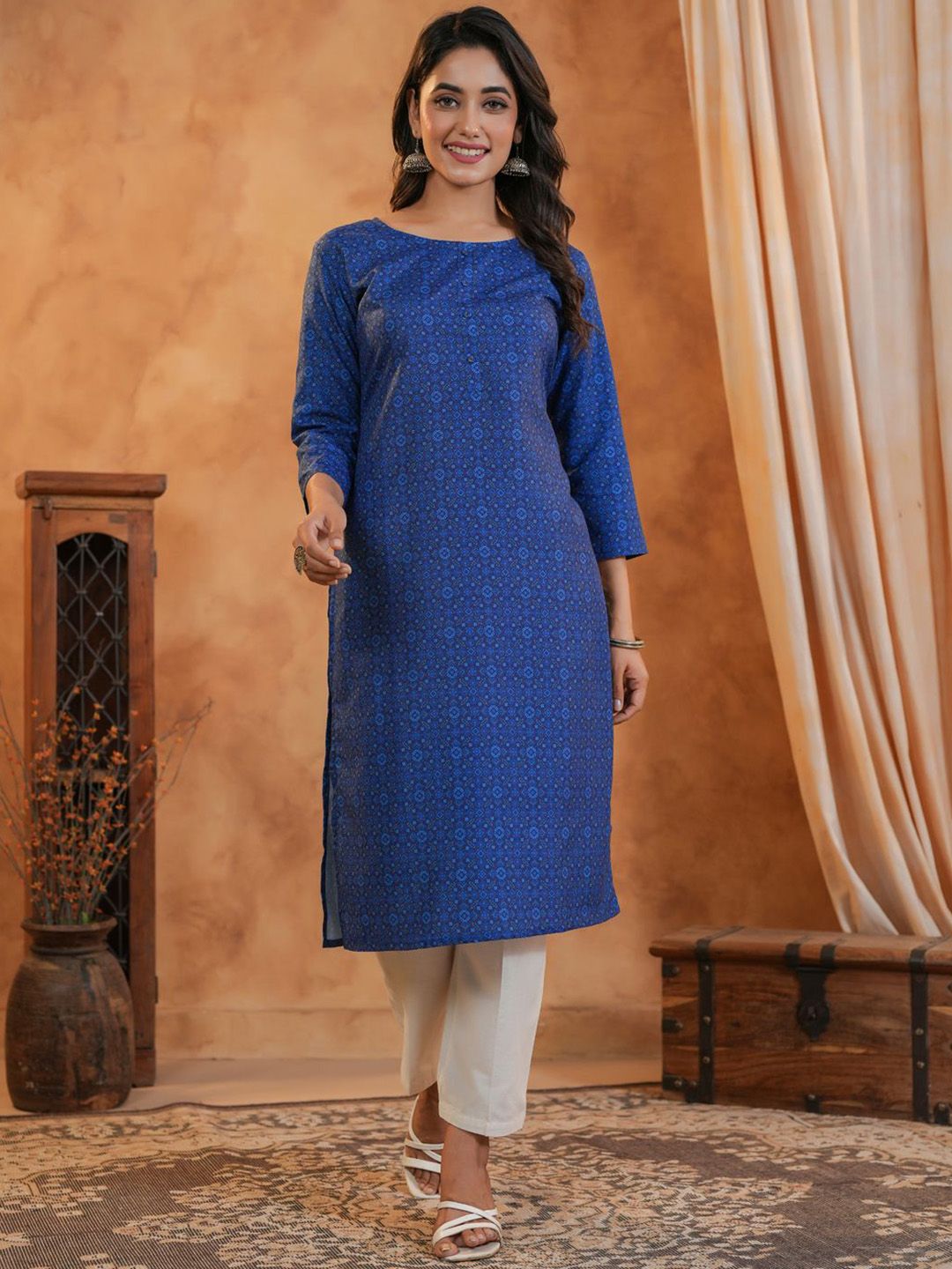 Span Ethnic Motifs Printed Round Neck Pure Cotton Straight Kurta With Trouser-picture-35