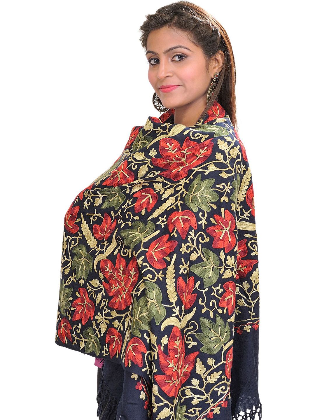 Exotic India Floral Embroidered Shawl-picture-15
