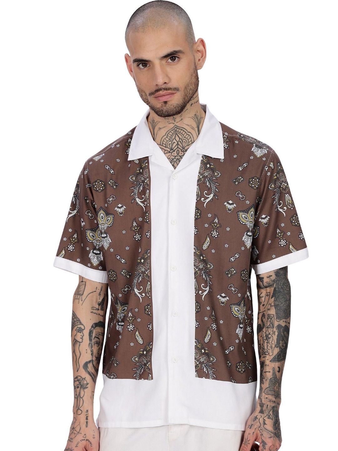 Eszett Bandana Ethnic Motifs Printed Cuban Collar Cotton Shirt-picture-15