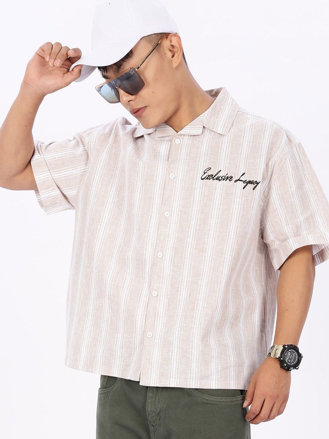 Eszett Boxy Fit Oversized Striped Cuban Collar Cotton Shirt-picture-12