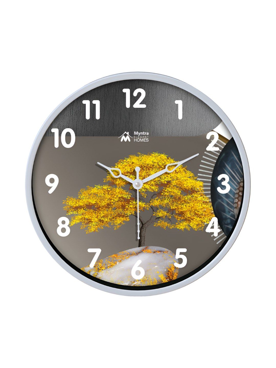 Myntra Elegant Homes Yellow & Grey Printed Analogue Round Contemporary Wall Clock-picture-33