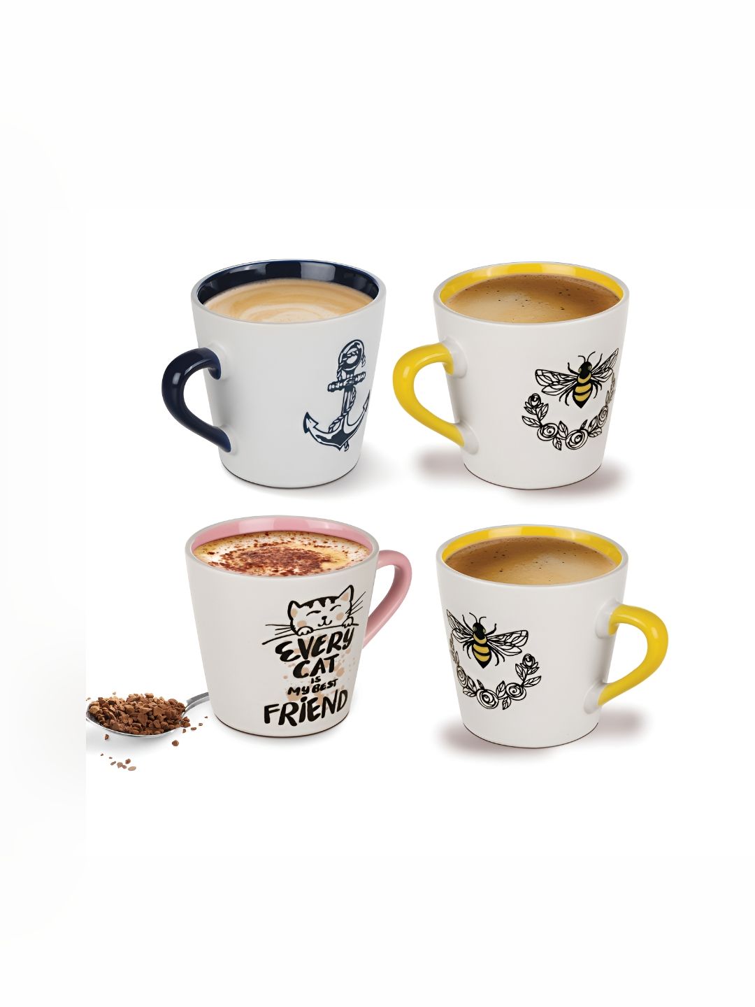 Treo White & Black Printed Ceramic Matte Cups Set of Cups and Mugs-image-8