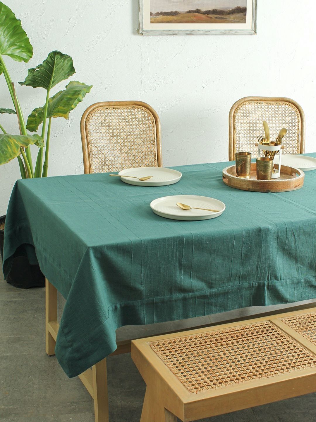 House This Green Floral Cotton 4-Seater Table Cover-picture-37