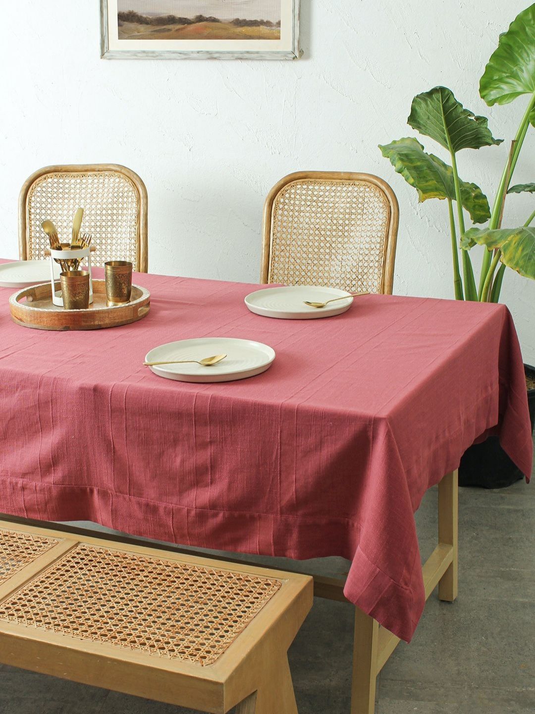 House This Maroon Floral Cotton 4-Seater Table Cover-picture-12