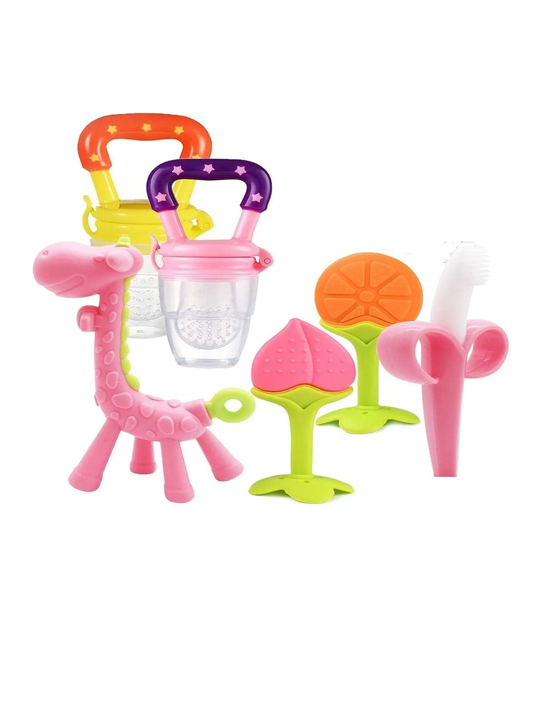 Kritiu Kids Set Of 6 Baby Food Feeder Nibbler & Teether - Pink & Green-picture-48