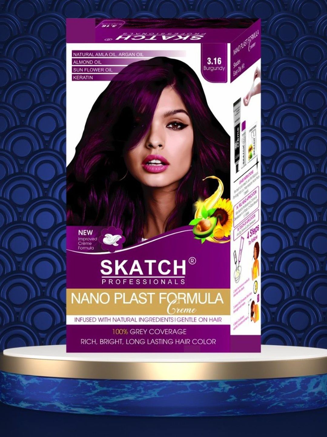 SKATCH PROFESSIONALS Nano Plast Formula Grey Coverage Hair Color - 100 g - Burgundy-image-38