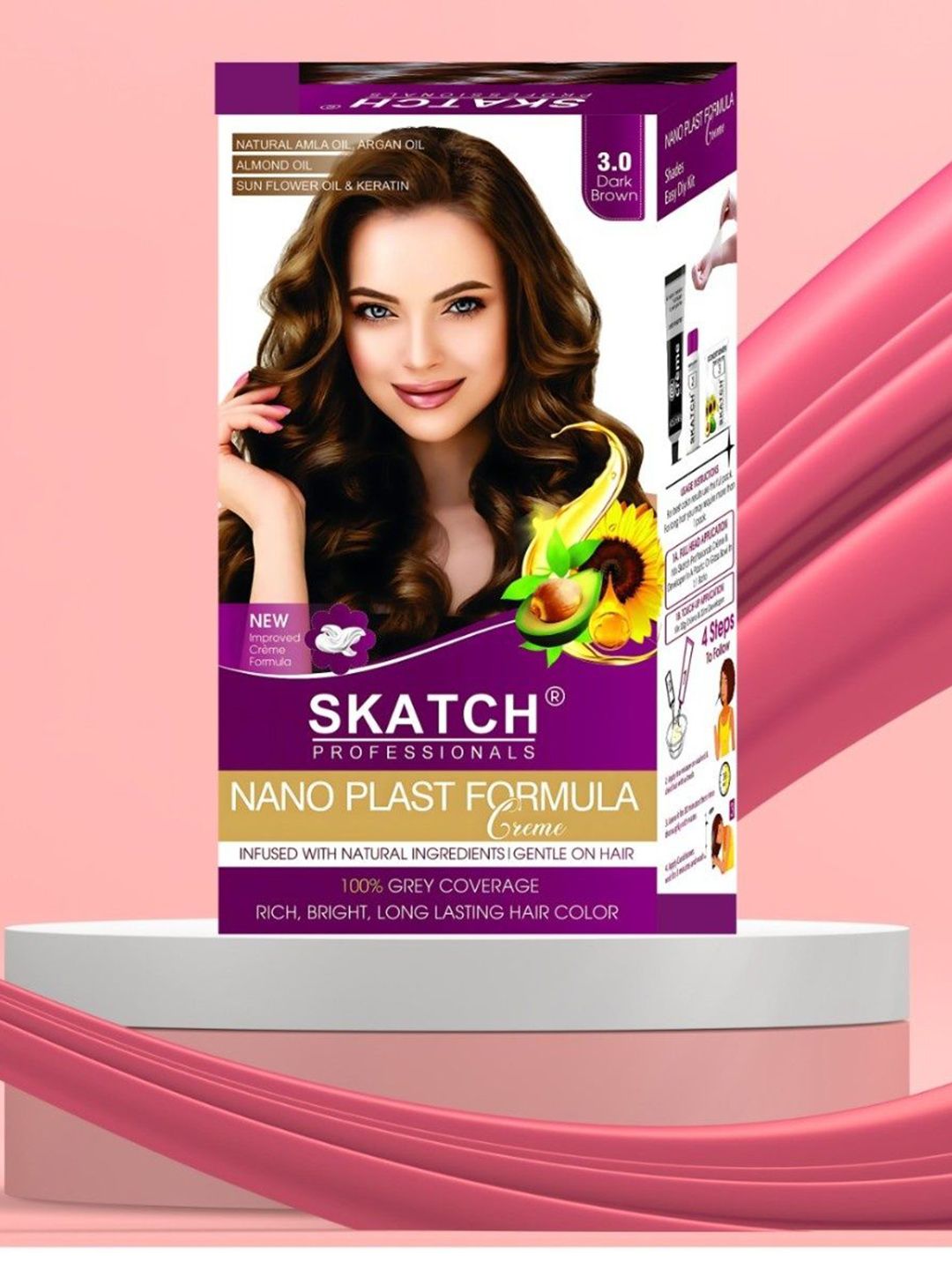 SKATCH PROFESSIONALS Nano Plast Formula Grey Coverage Hair Color - 100 g - Dark Brown-image-33