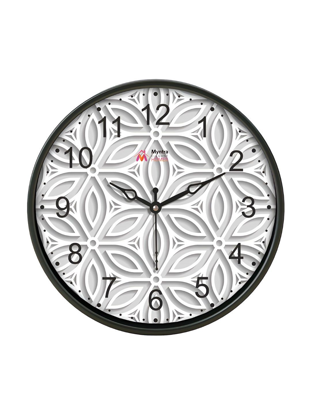 Myntra Elegant Homes Grey & Black Printed Analogue Round Contemporary Wall Clock-picture-31