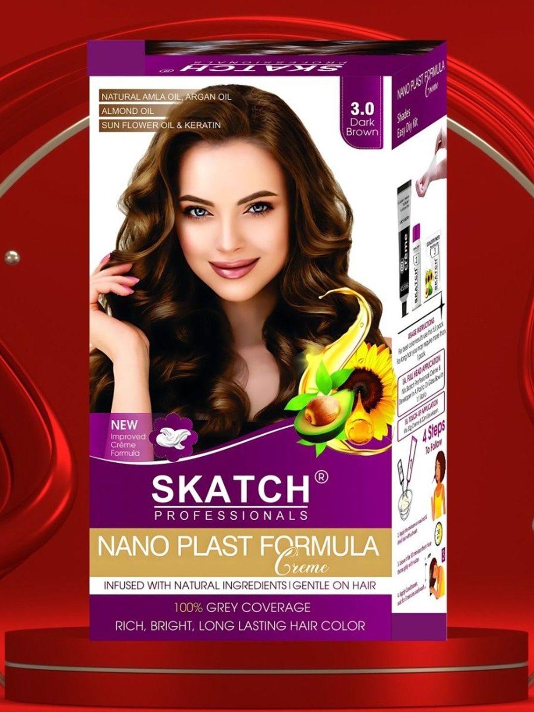 SKATCH PROFESSIONALS Nano Plast Formula Grey Coverage Hair Color - 100 g -Dark Brown-image-34