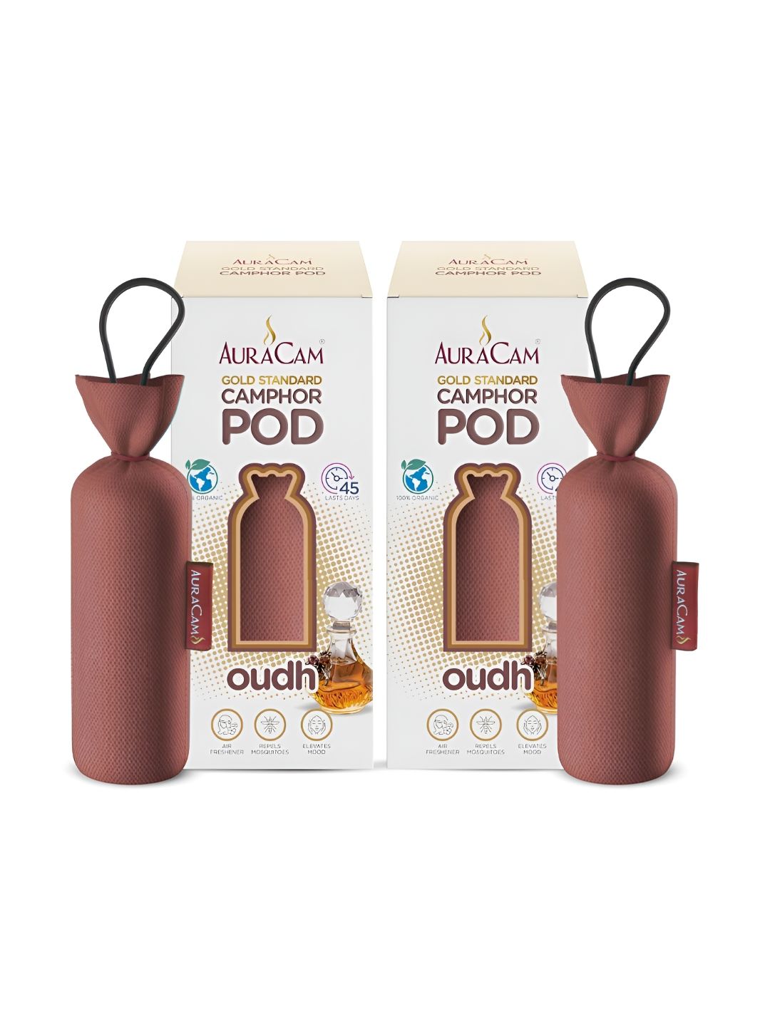 AuraCam 2Pcs Brown Gold Standard Camphor Pod Cone Oudh Air Fresheners-picture-35
