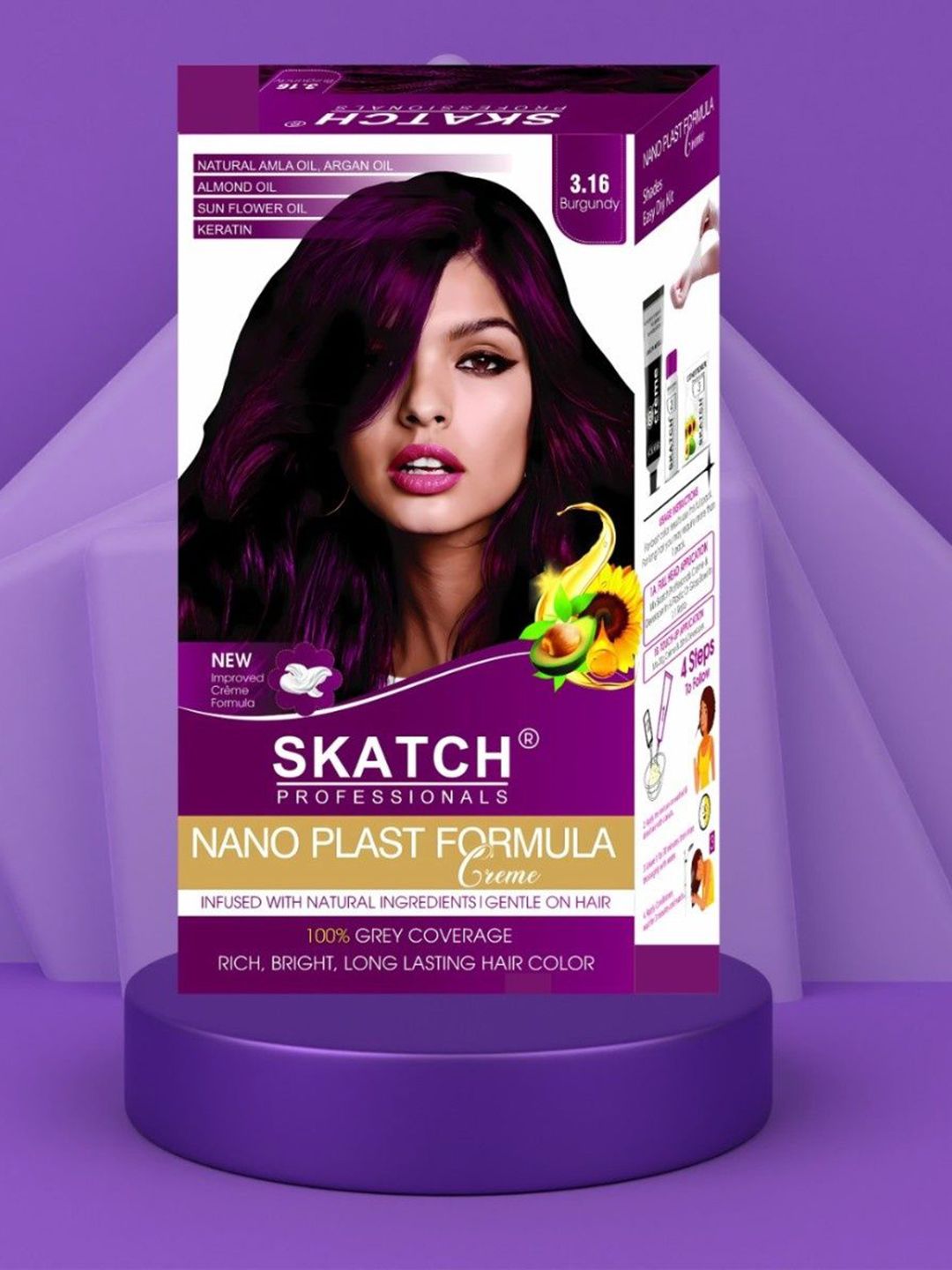 SKATCH PROFESSIONALS Nano Plast Formula Grey Coverage Hair Color - 100 g -Burgundy-image-19