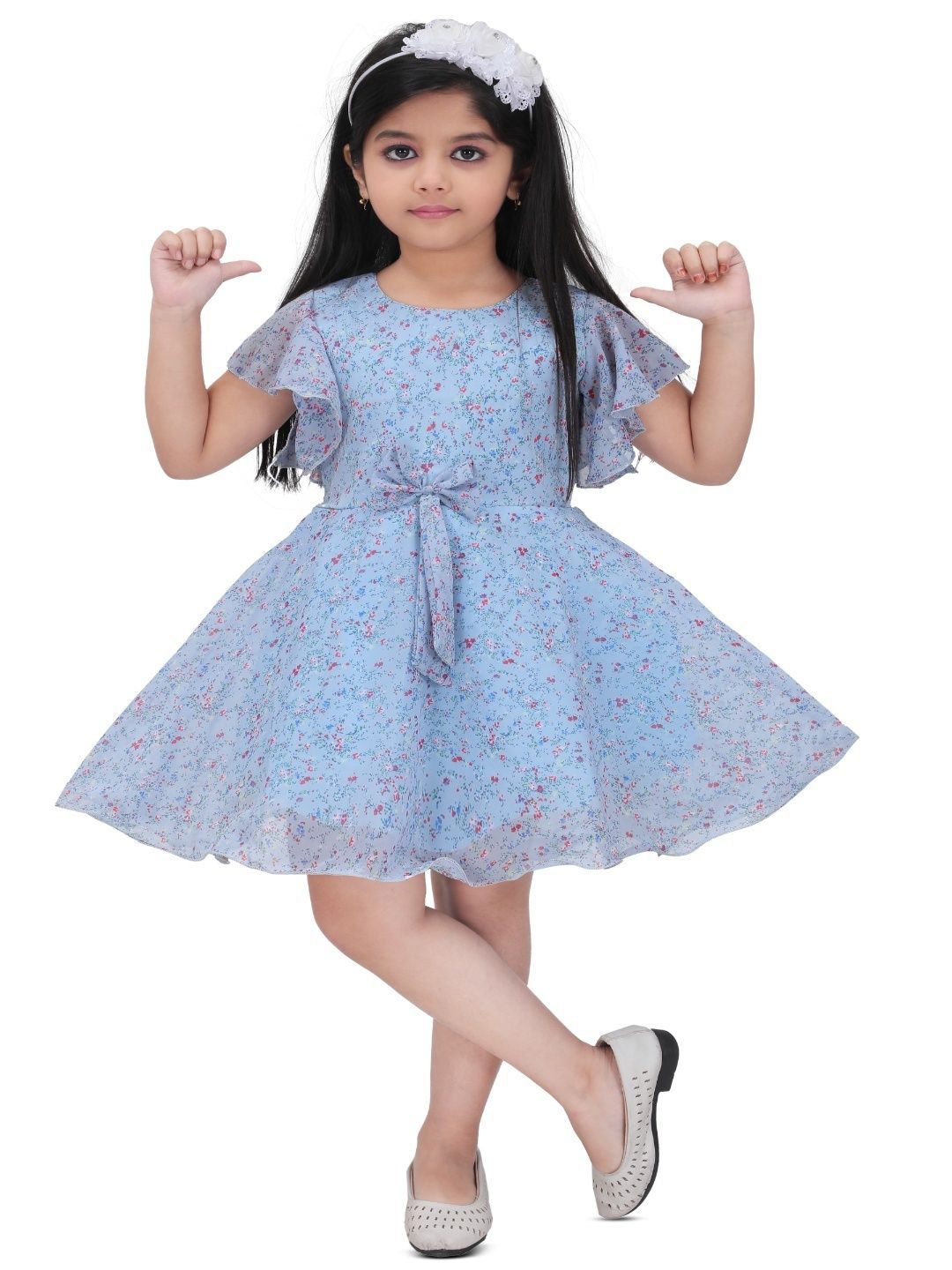 BARKAT DESIGNING PLANET Floral Print Flared Sleeve Chiffon Fit & Flare Dress-picture-23