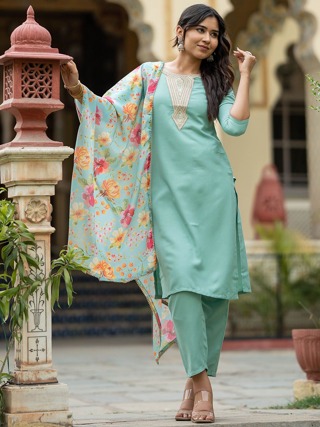 KALINI Women Floral Embroidered Kurta with Trousers & Dupatta