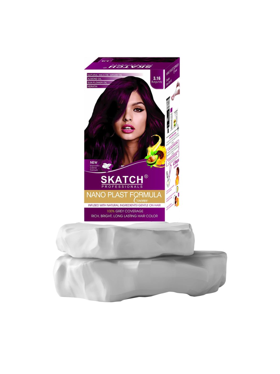 SKATCH PROFESSIONALS Nano Plast Formula Grey Coverage Hair Color - 100 g -Burgundy-image-12