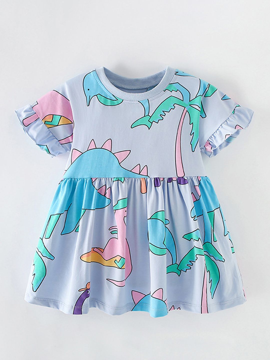 Xsole Girls Conversational Printed Gathered or Pleated Fit & Flare Dress-picture-24