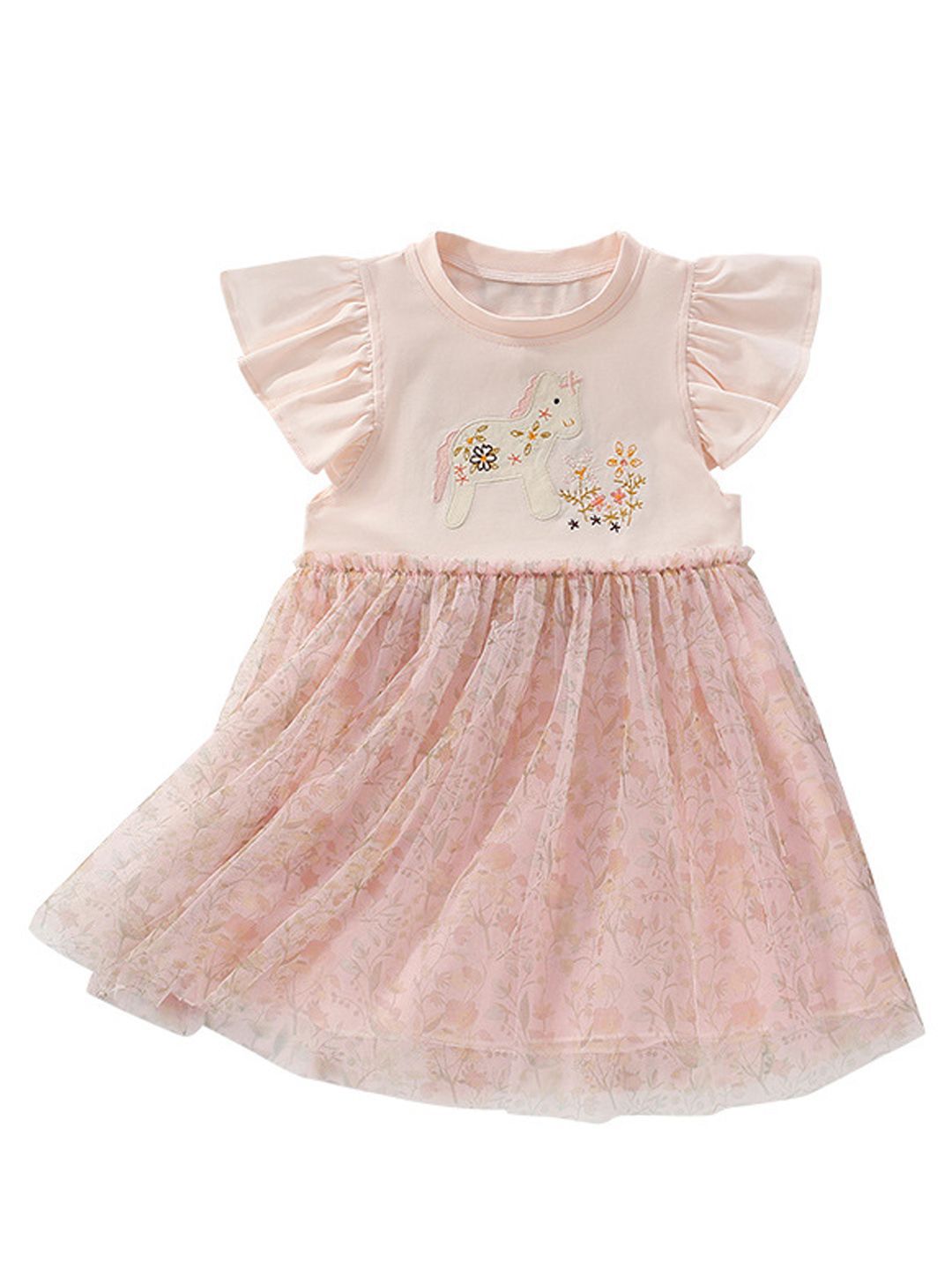 Xsole Girls Flutter Sleeves Cotton Fit & Flare Dress-picture-47