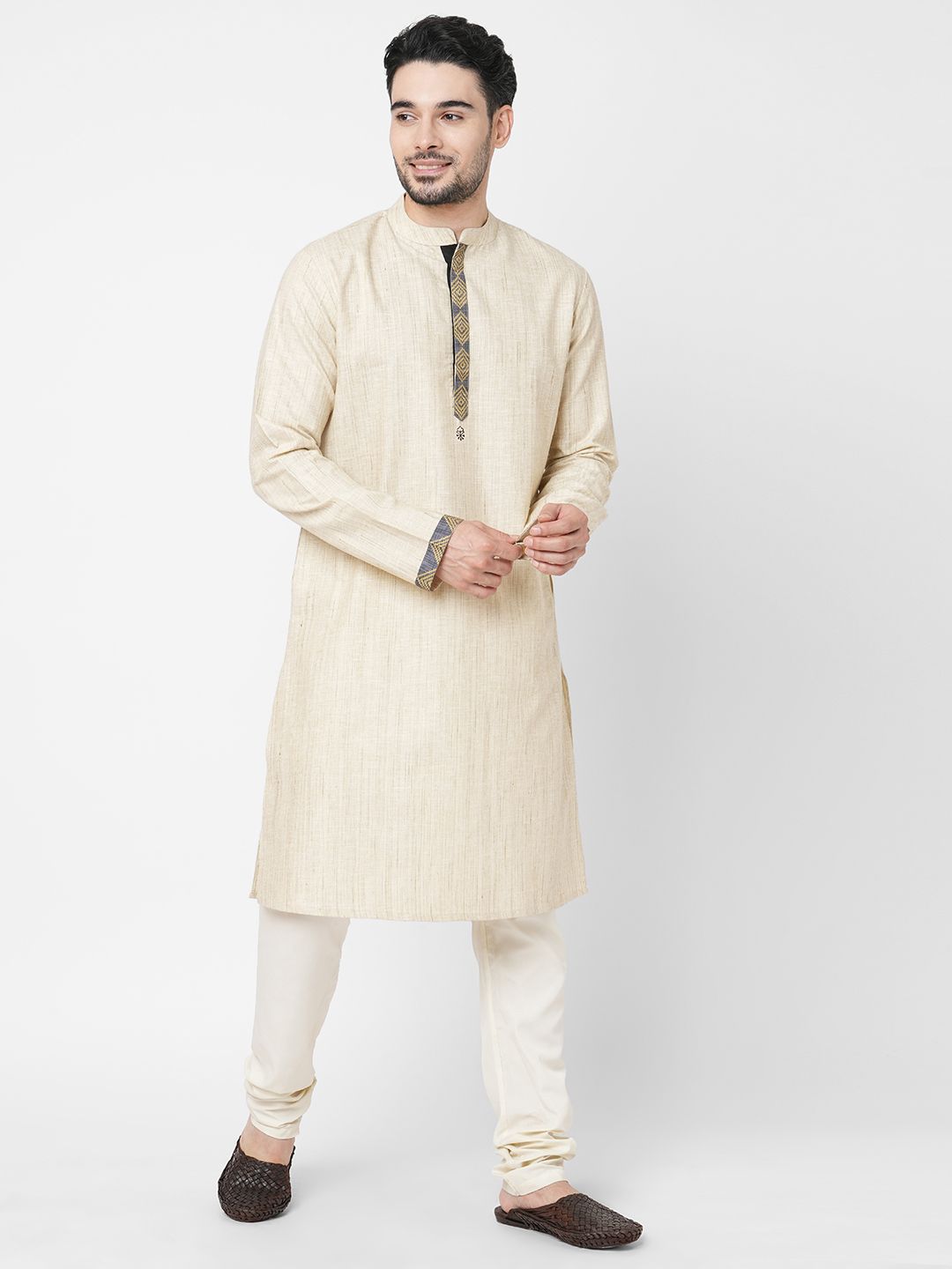 Arch element Men Mandarin Collar Pure Cotton Straight Kurta-picture-40