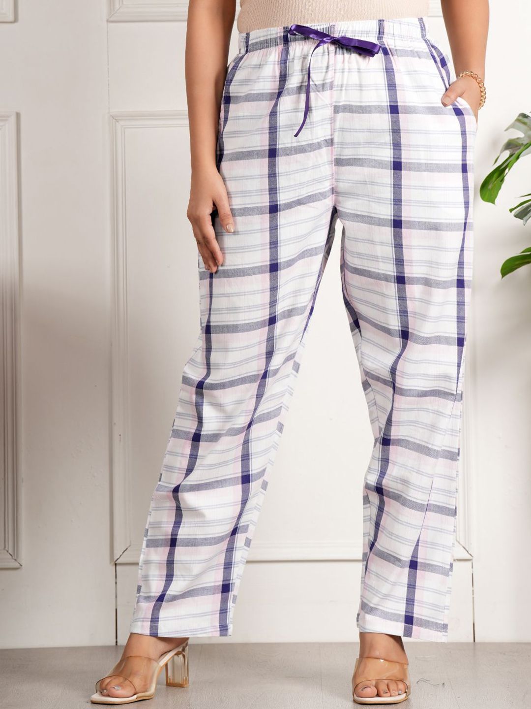 Style Shoes Women Checked Cotton Regular Trousers-picture-20