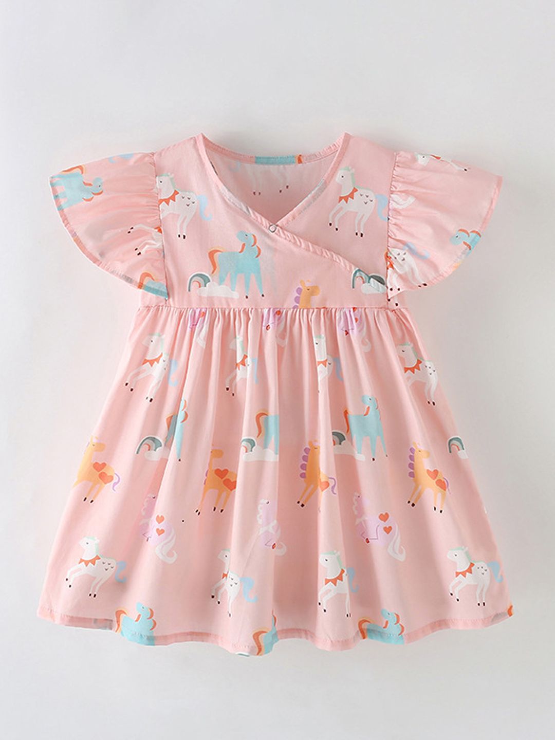 Xsole Girls Graphic Printed Flutter Sleeve Wrap Dress-picture-30