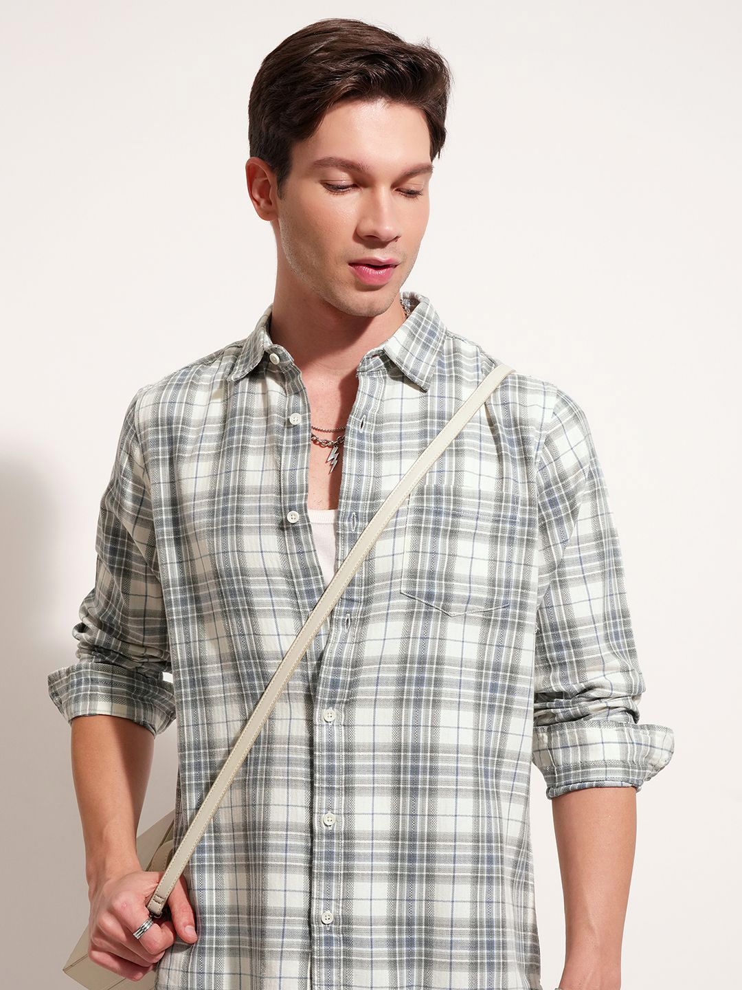 HIGHLANDER Checked Spread Collar Long Sleeves Cotton Shirt-picture-29