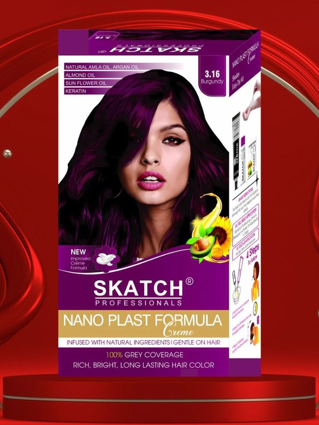 SKATCH PROFESSIONALS Nano Plast Formula 100% Grey Coverage Hair Color - Burgundy-image-35