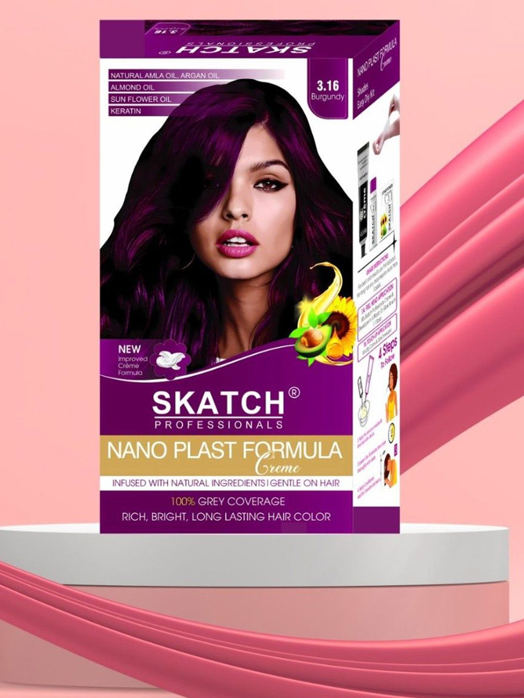 SKATCH PROFESSIONALS Nano Plast Formula Grey Coverage Hair Color - 100 g - Burgundy-image-48