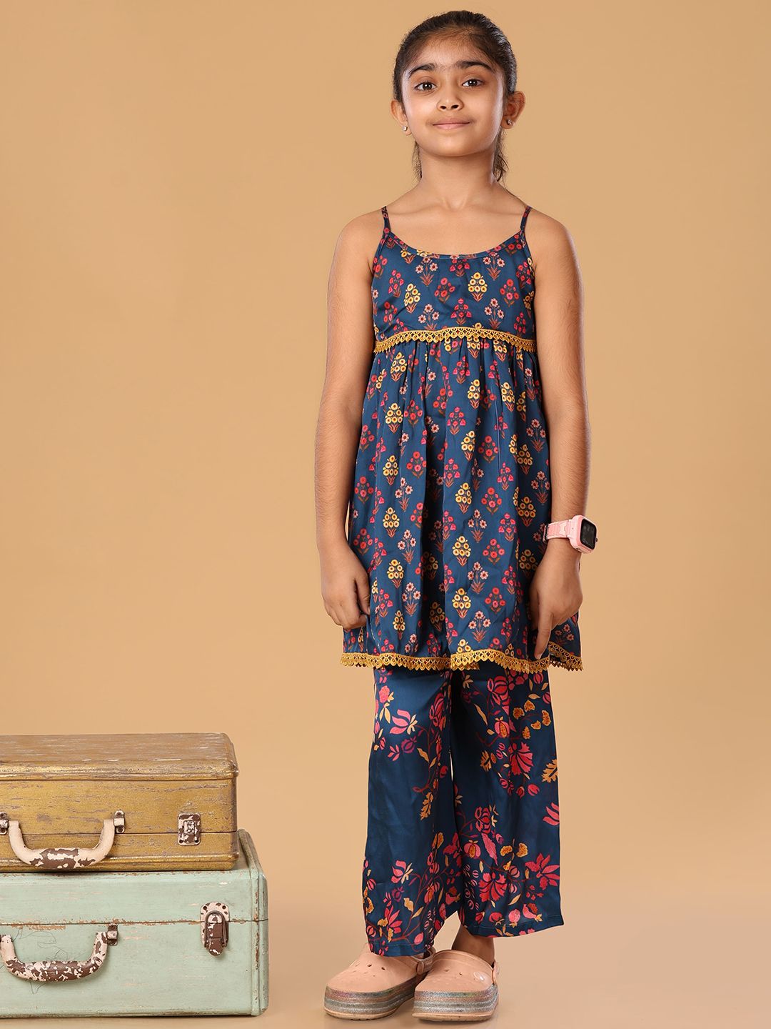 The Mini Trunk Girls Floral Printed Shoulder Straps A-Line Kurta With Palazzo-picture-41