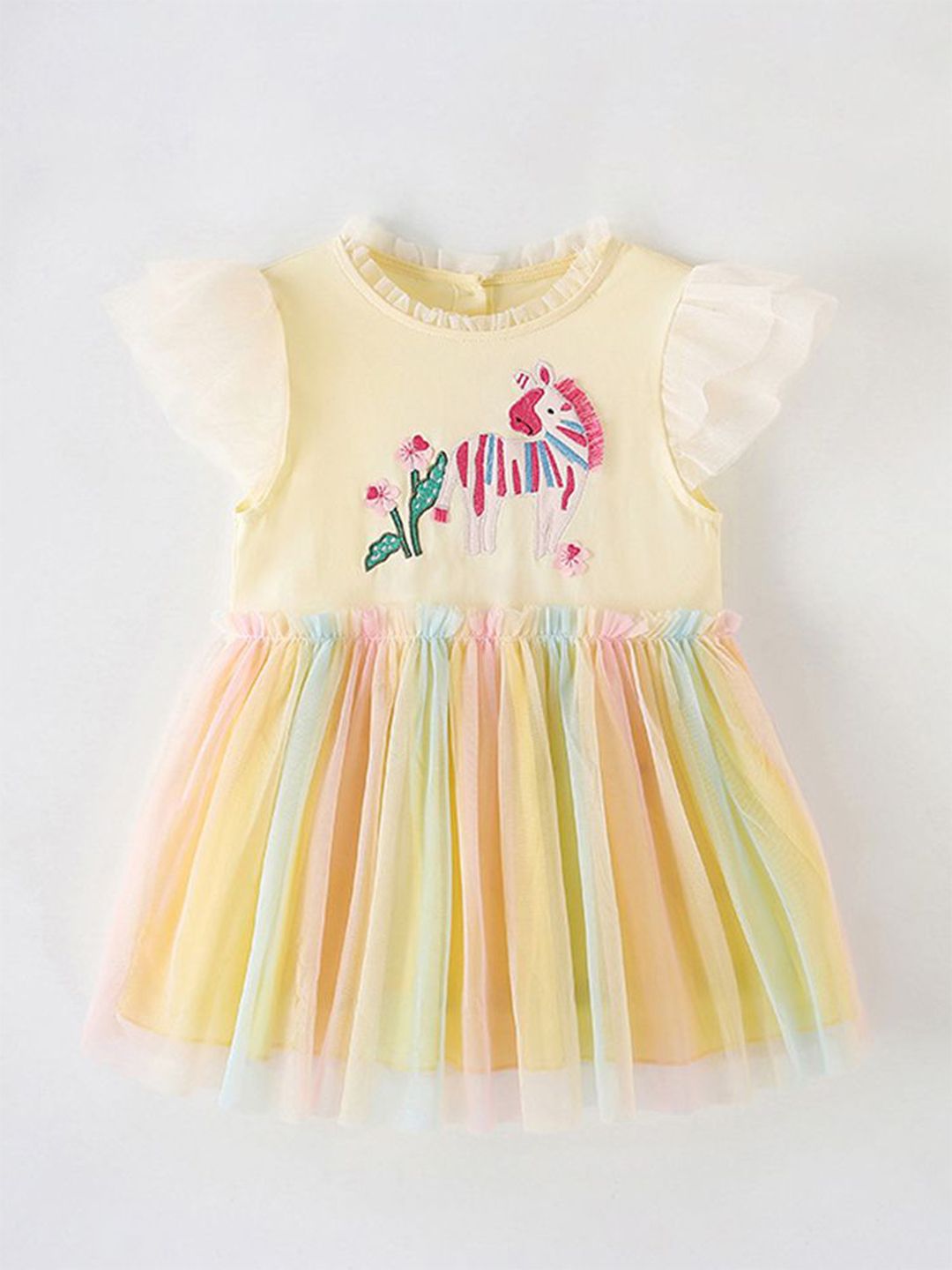 Xsole Girls Embroidered Flutter Sleeve Fit & Flare Dress-picture-39