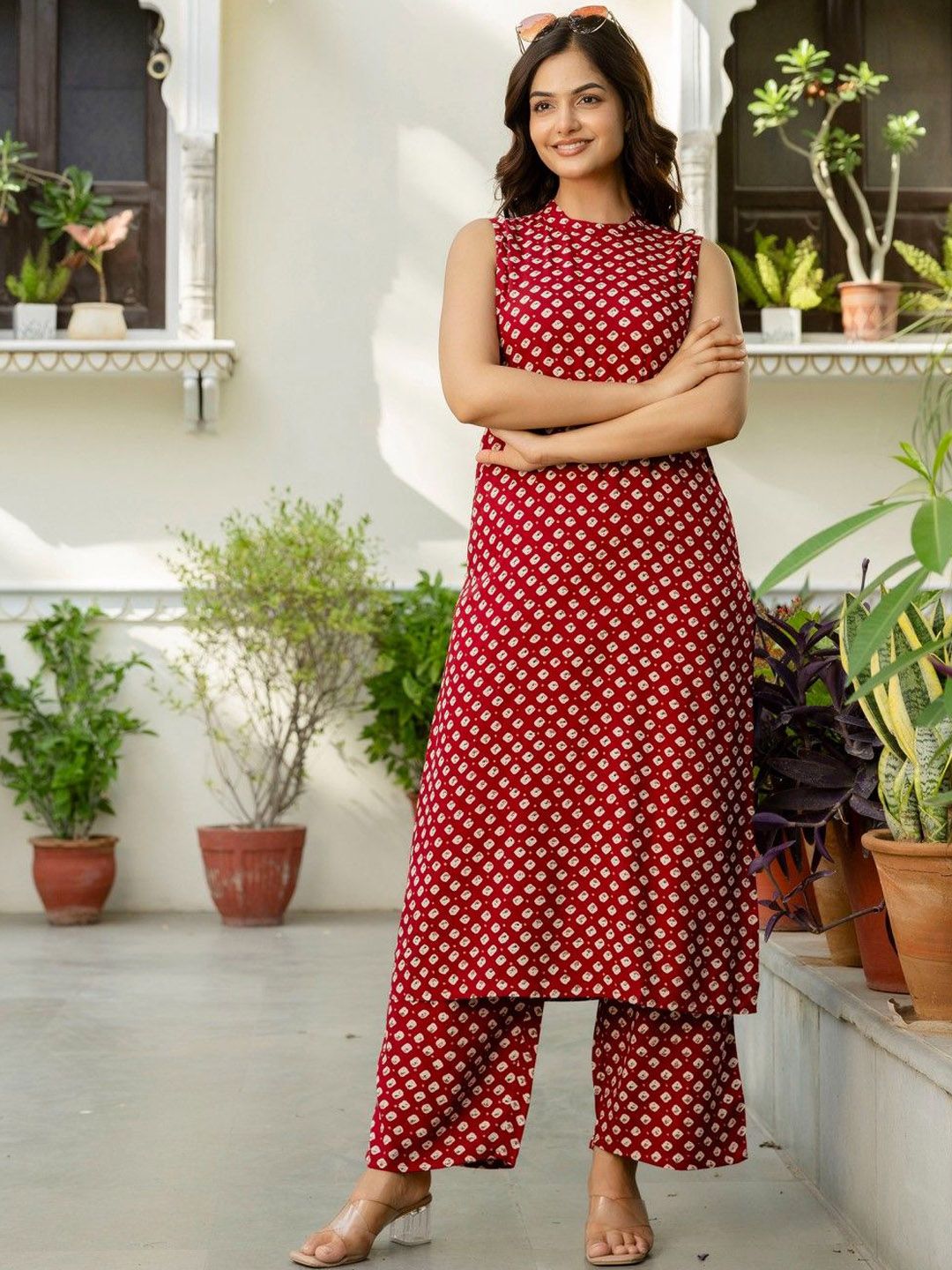 KALINI Geometric Printed Straight Kurta with Palazzos