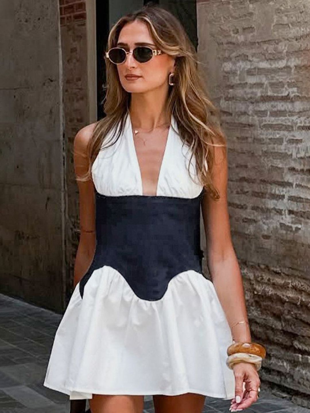 LULU & SKY Colourblocked Halter Neck Mini Fit & Flare Dress-picture-31