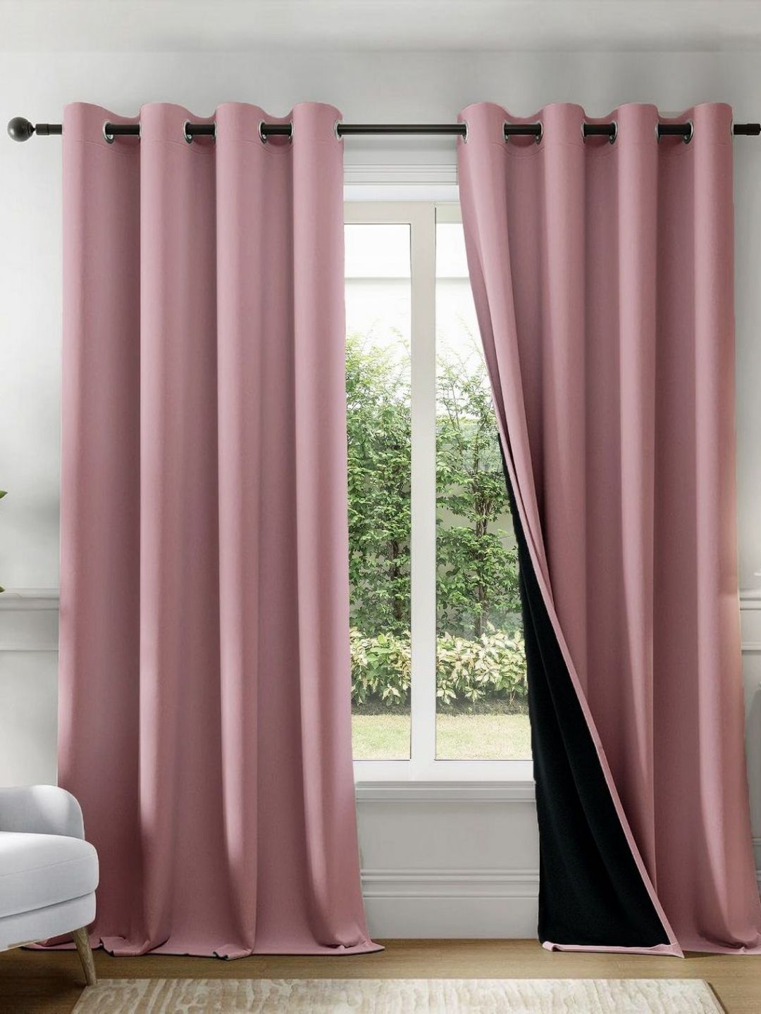 HOMEMONDE Lavender & Black 2 Pieces Black Out Door Curtains-picture-18
