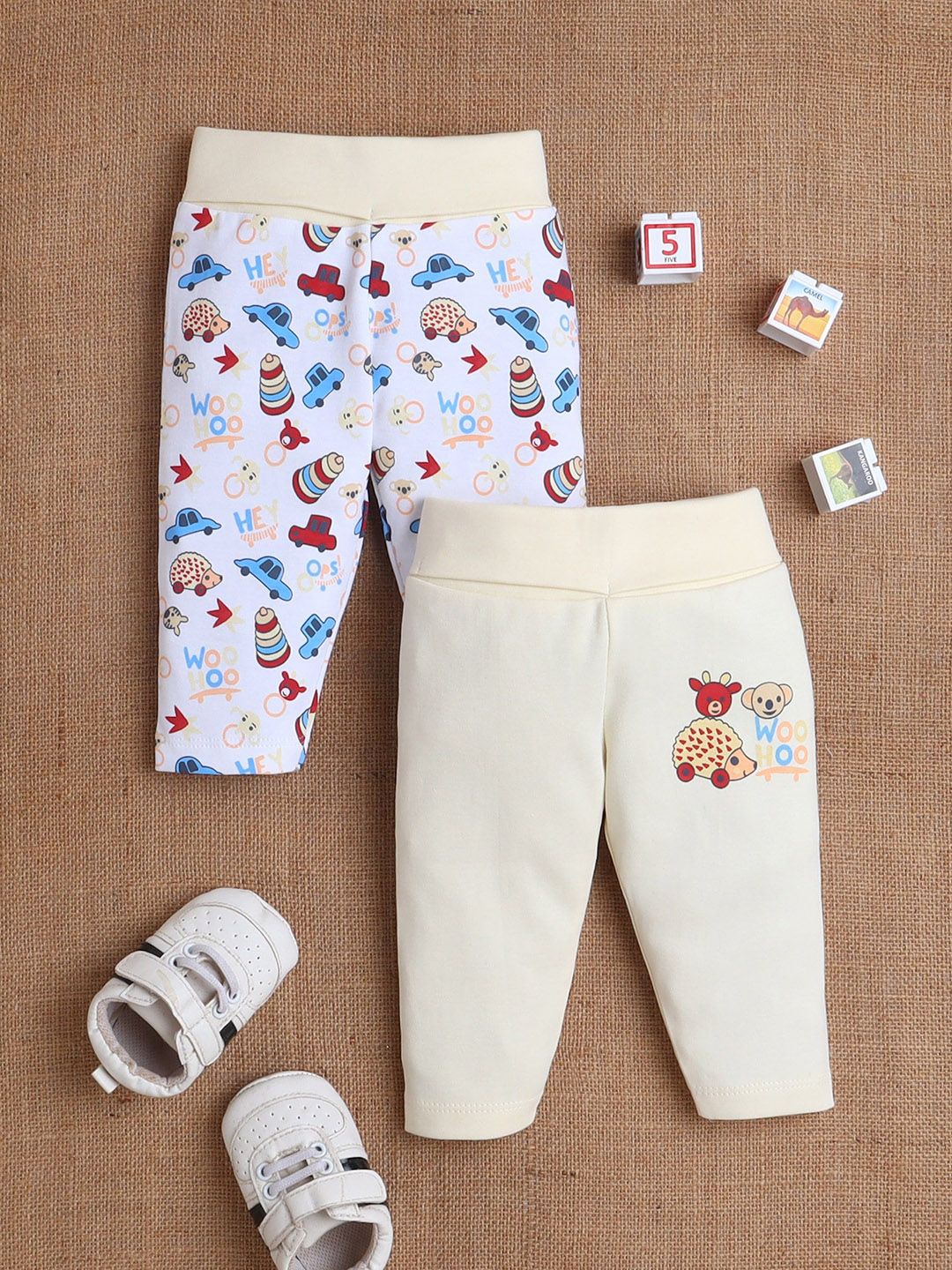 MeeMee Infants Pack Of 2 Printed Cotton Ankle Leggings-picture-37