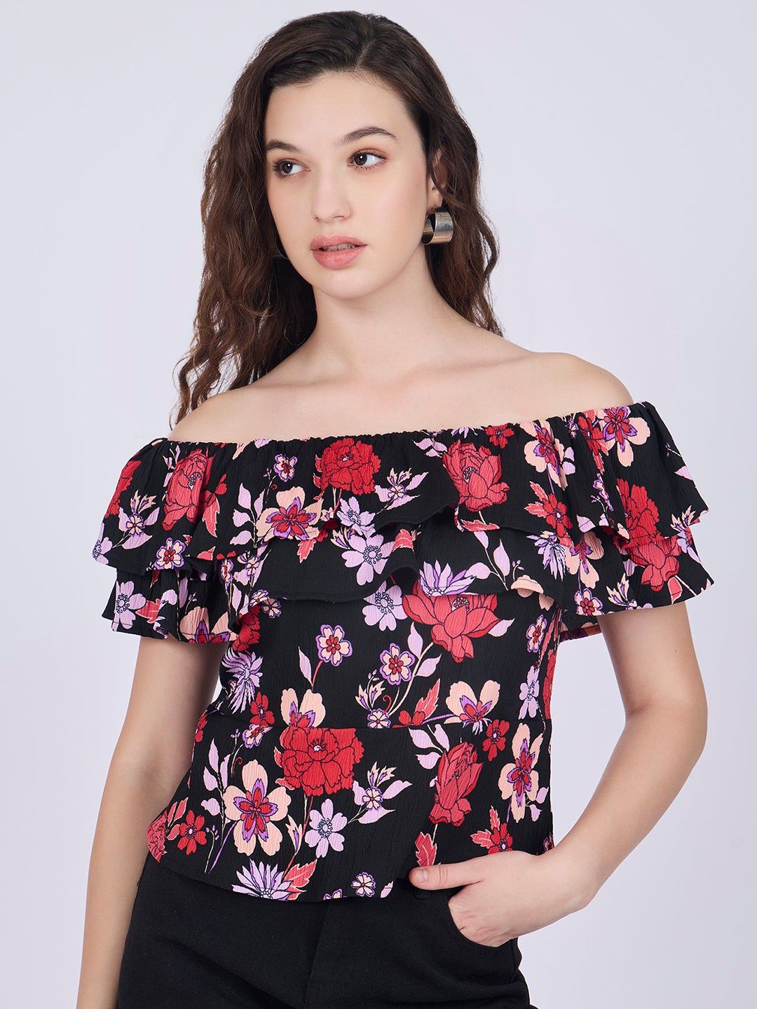 Outzidr Women Floral Printed Off-Shoulder Bardot Top-picture-38
