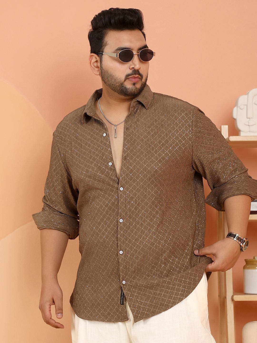 Instafab Plus Men Plus Size Comfort Fit Textured Spread Collar Casual Shirt-picture-41