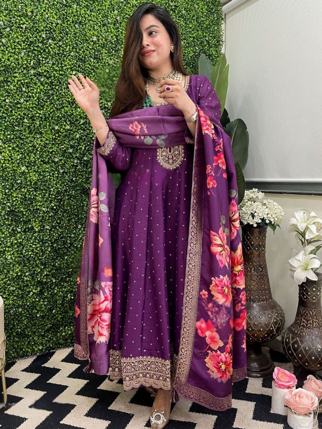 CANBIA Women Ethnic Motifs Embroidered Regular Kurta with Trousers & Dupatta Kurta Sets