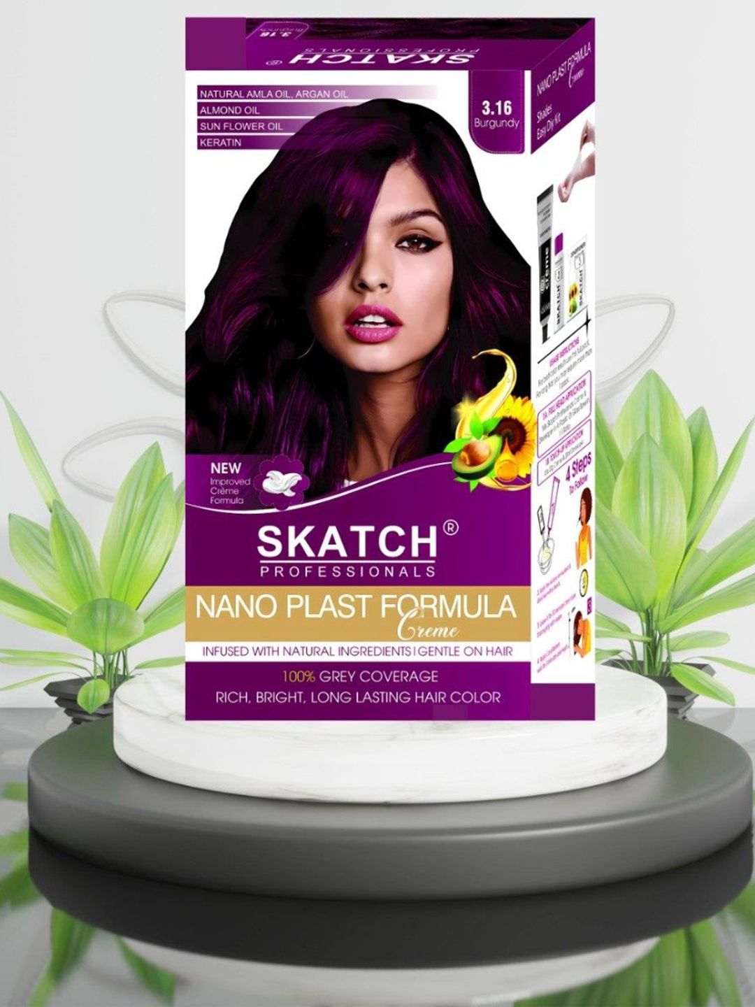 SKATCH PROFESSIONALS Nano Plast Formula Grey Coverage Hair Color - 100 g - Burgundy-image-40