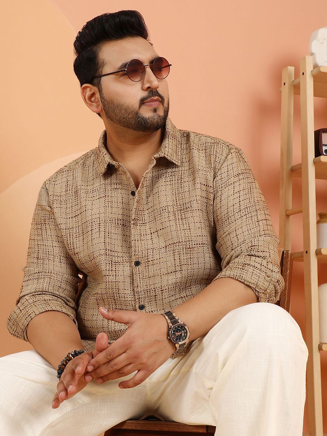 Instafab Plus Men Plus Size Comfort Fit Textured Spread Collar Cotton Casual Shirt-picture-33