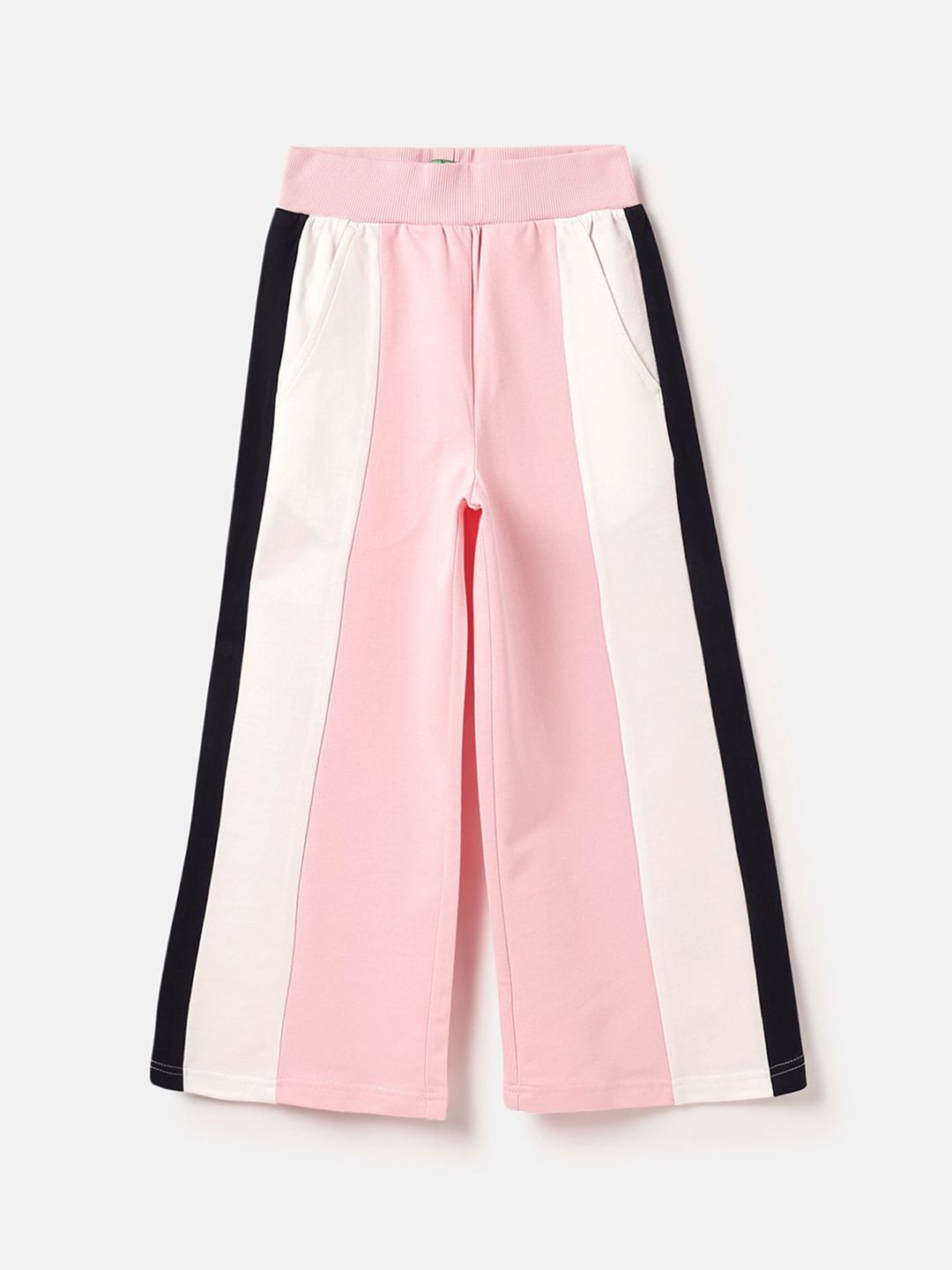 United Colors of Benetton Girls Colorblocked Pure Cotton Wide Leg Trouser